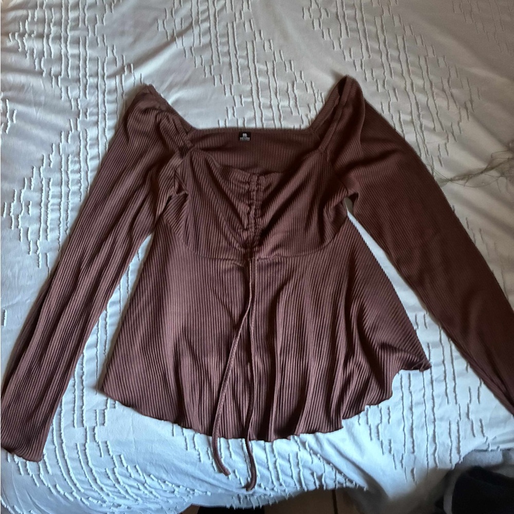 SHEIN Elegant Brown Long Sleeve Blouse